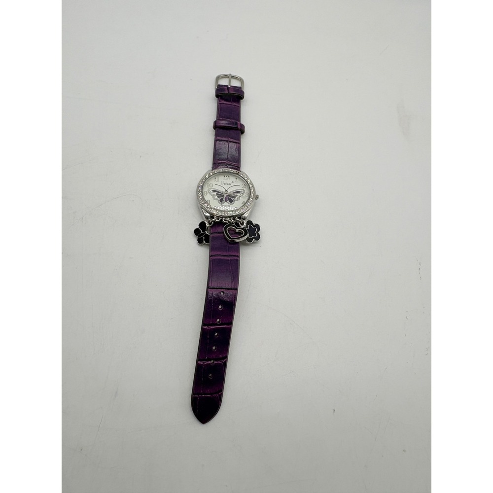 Vivani‎ Purple Butterfly Charm Watch Rhinestone Bezel Needs Battery